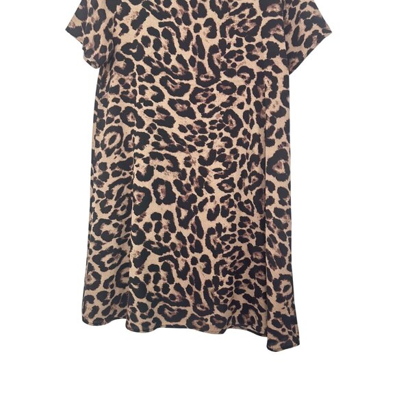 Shein Women Leopard Print Short-Sleeve Tunic Dress SZ L (8/10) Lightweight knit - Picture 7 of 9